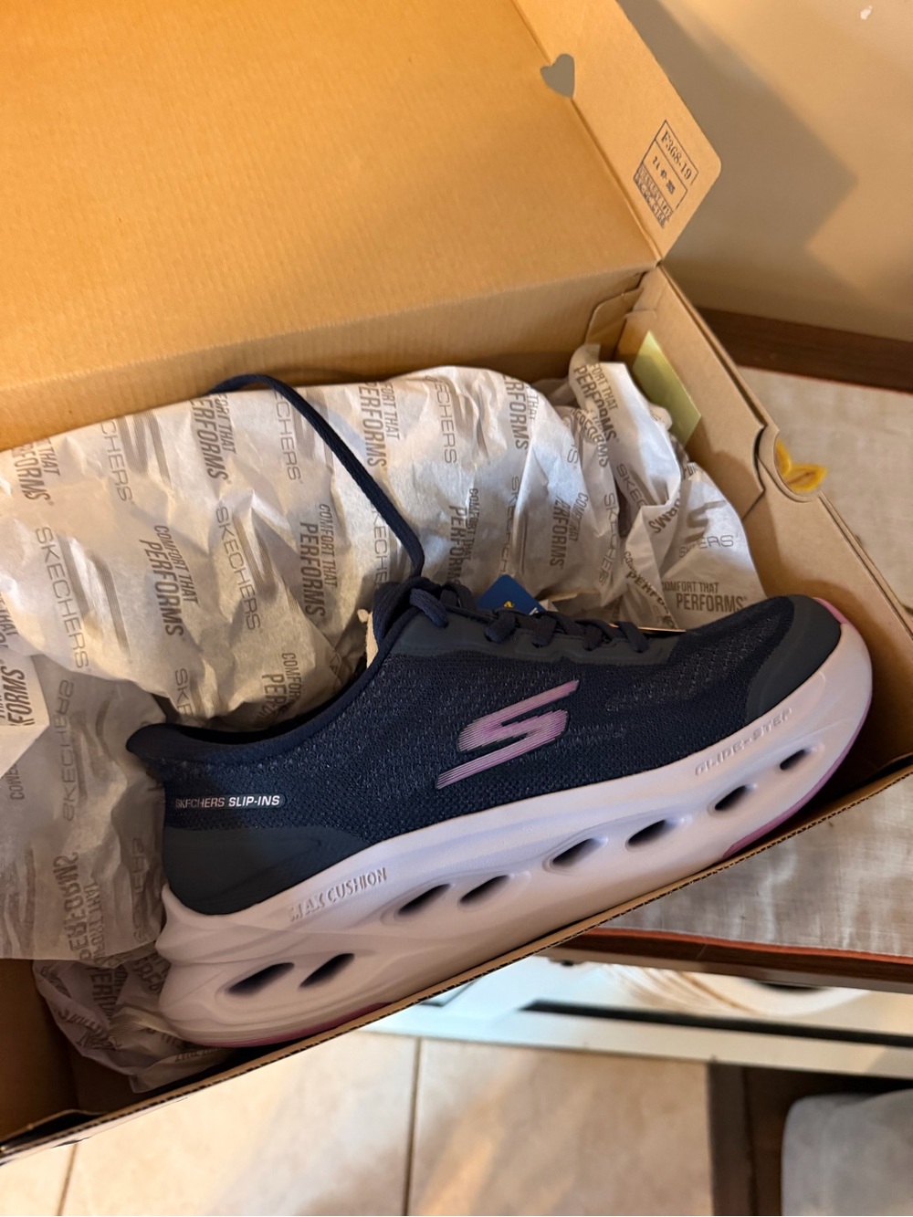 Skechers Women's Navy and Pink Slip-On Cushioning Sneakers